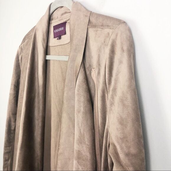 VIGOSS | Faux Suede Asymmetrical Tan Moto Jacket Zip Front Drape L - Picture 4 of 7